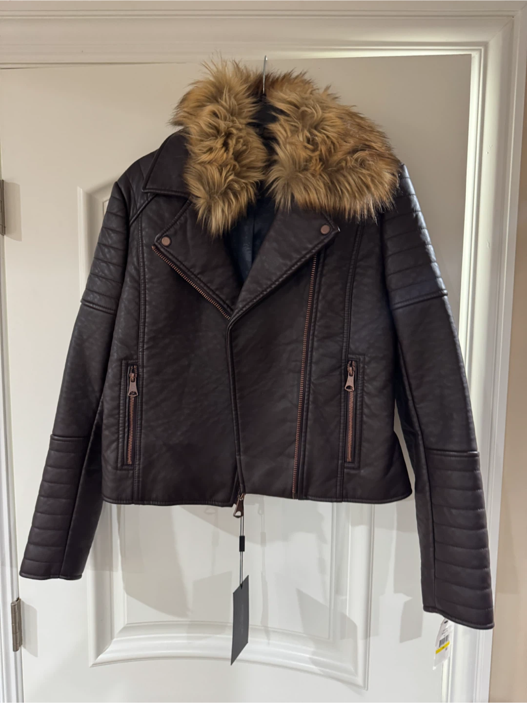 Marc New York Faux Leather Moto Jacket with Fur Trim
