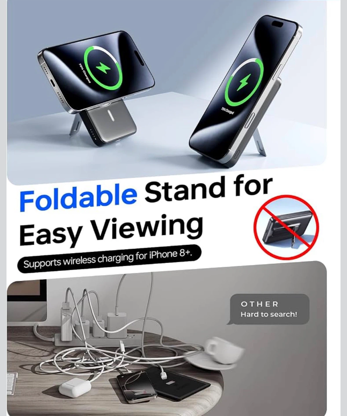 10000mAh Magnetic Wireless Power Bank with Stand - photo 2