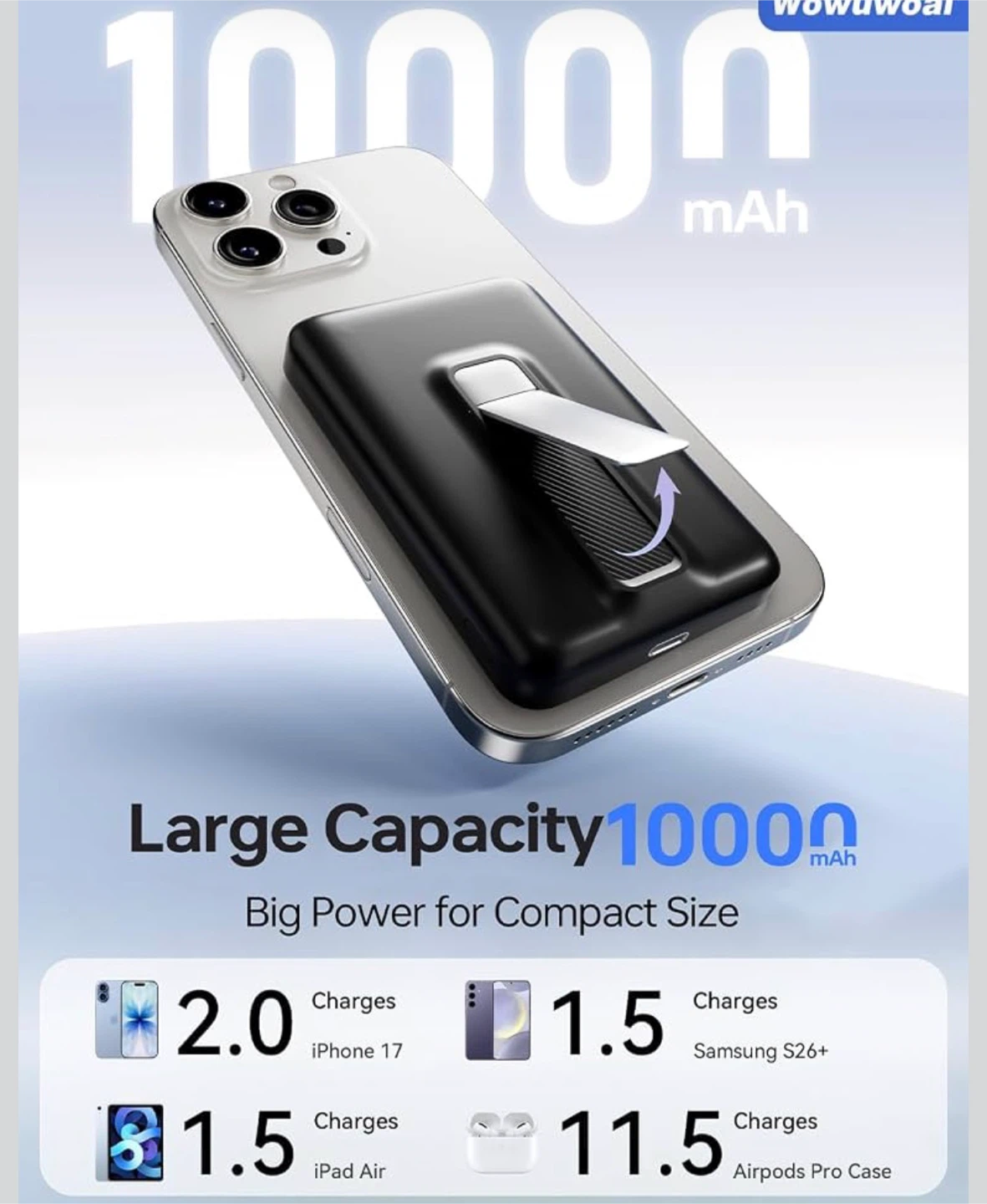 10000mAh Magnetic Wireless Power Bank with Stand - photo 3