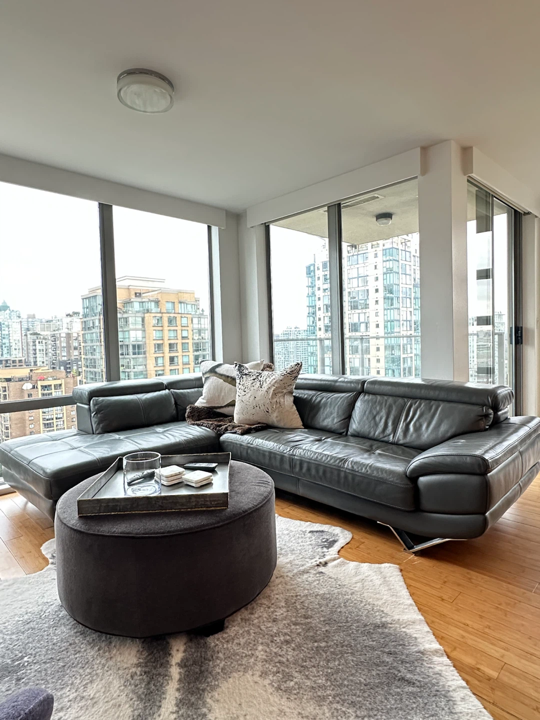 Grey Leather Sectional Sofa