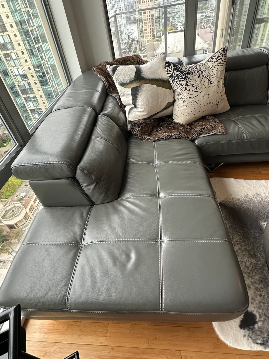 Grey Leather Sectional Sofa - photo 2