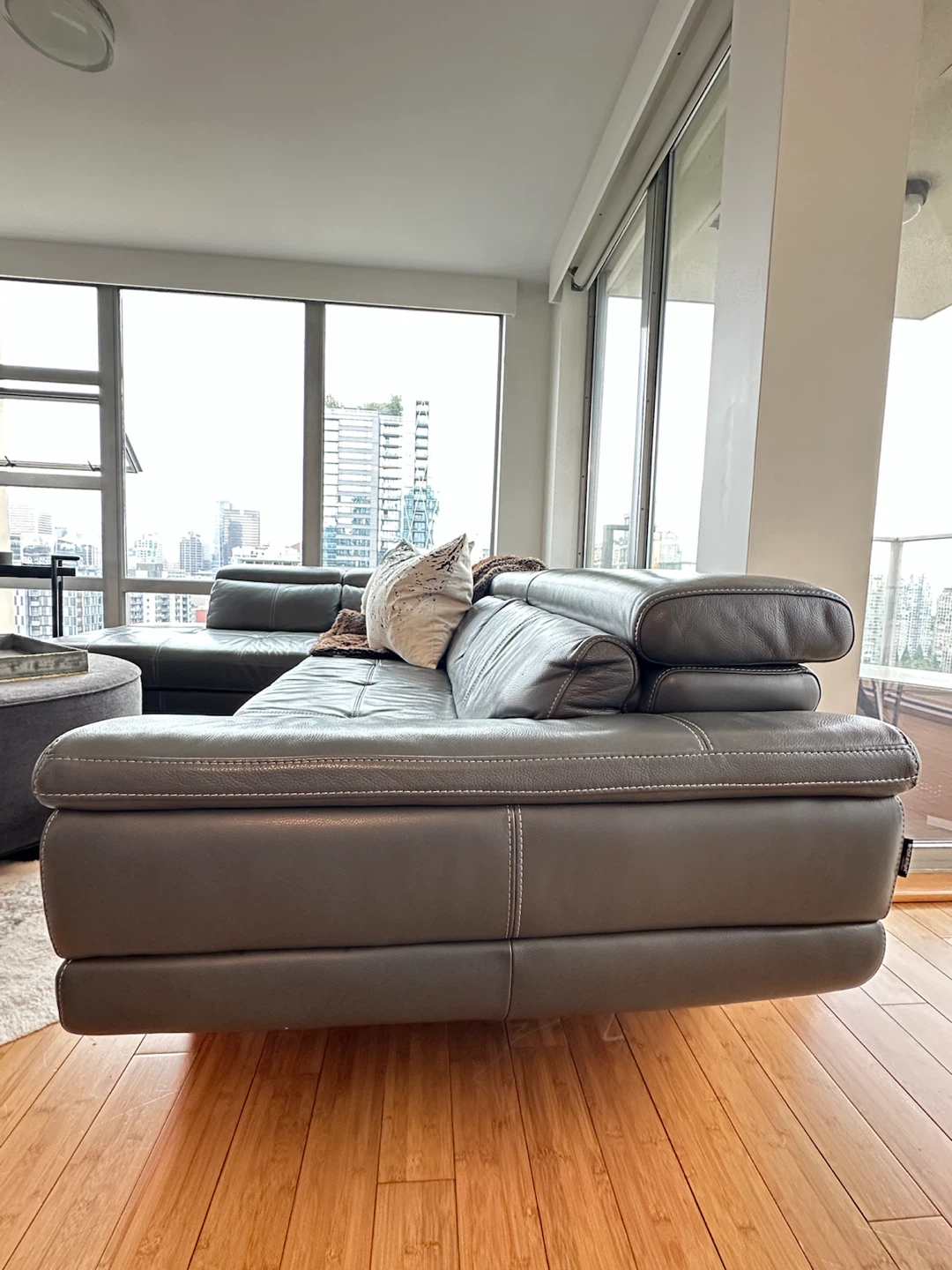 Grey Leather Sectional Sofa - photo 4