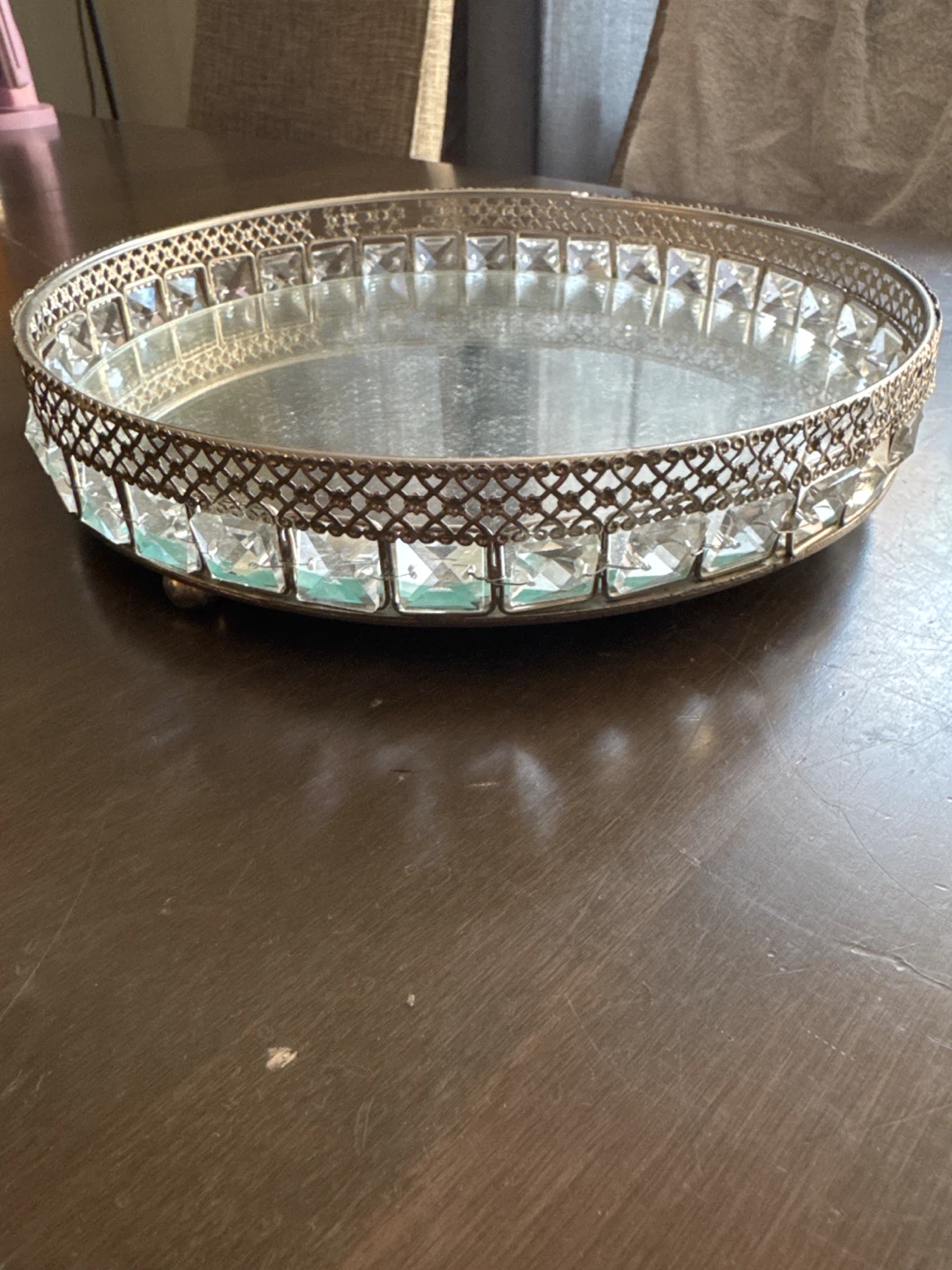 Decorative Mirrored Tray with Crystal Accents