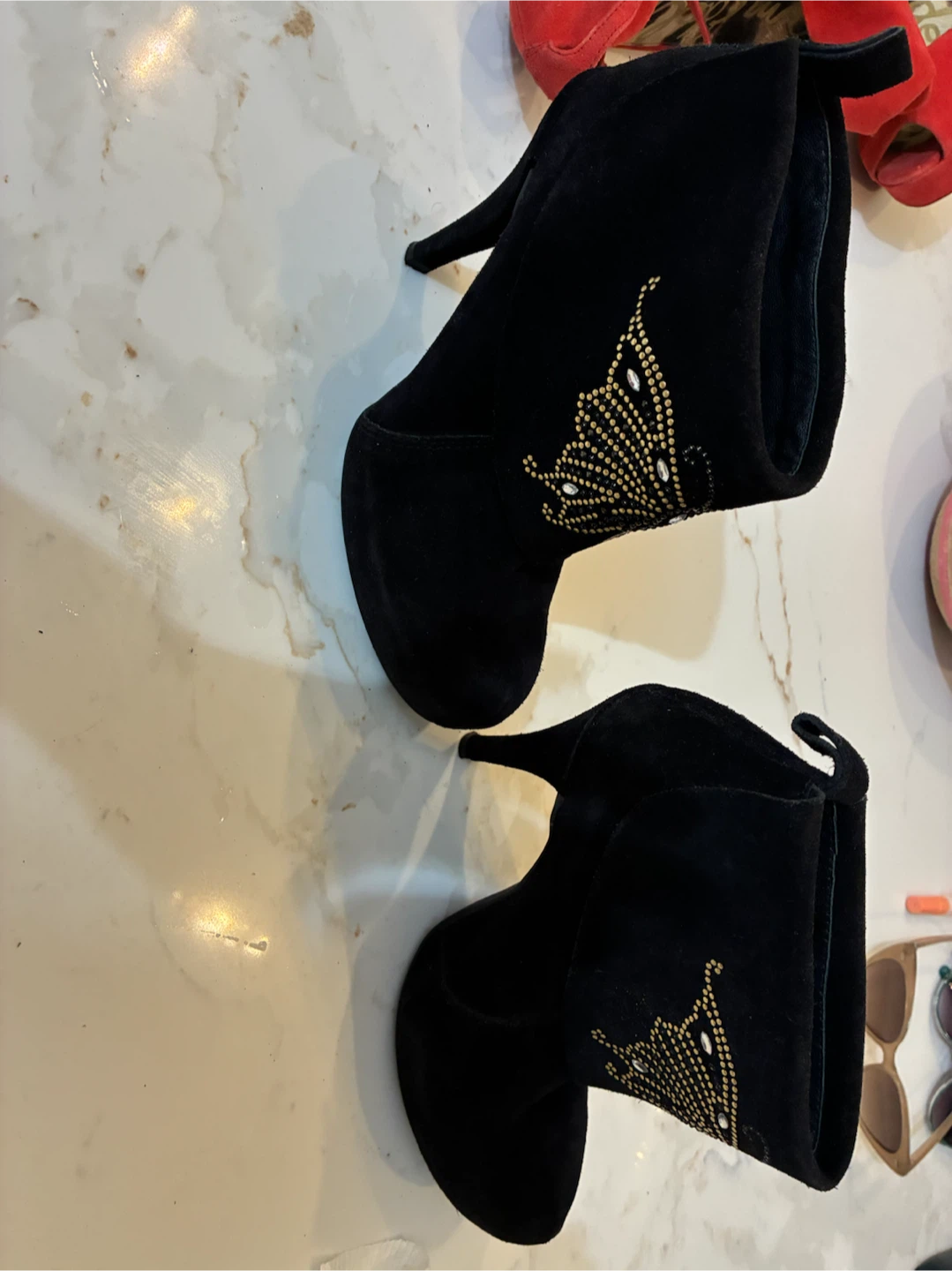 Pedro Garcia Black Suede Embellished Ankle Boots Size 40