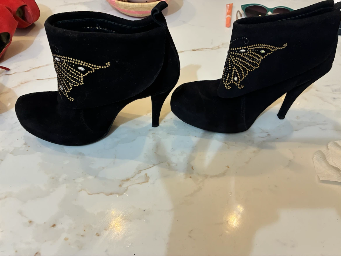 Pedro Garcia Black Suede Embellished Ankle Boots Size 40 - photo 3