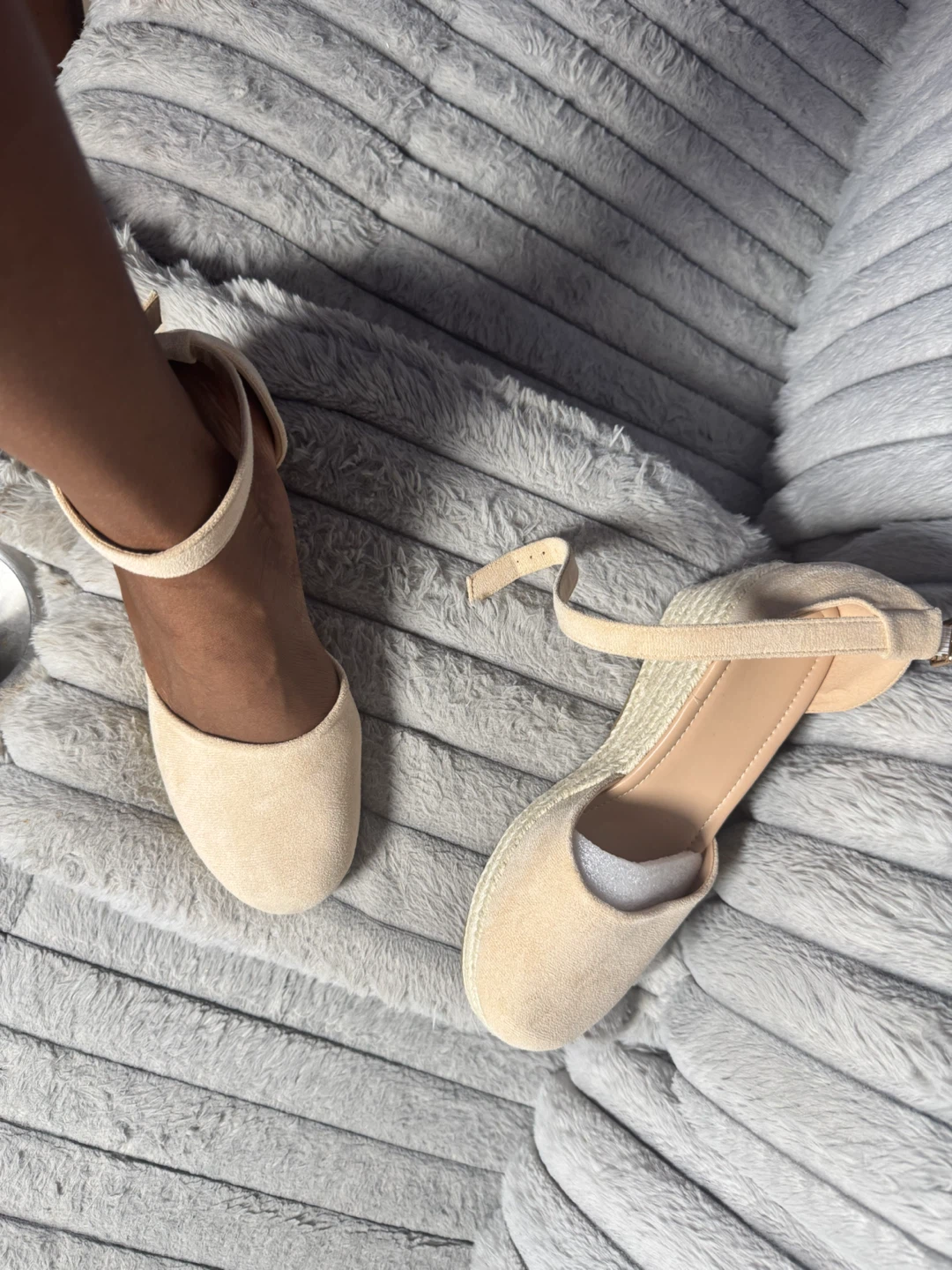 Beige Faux Suede Espadrille Wedges - photo 2