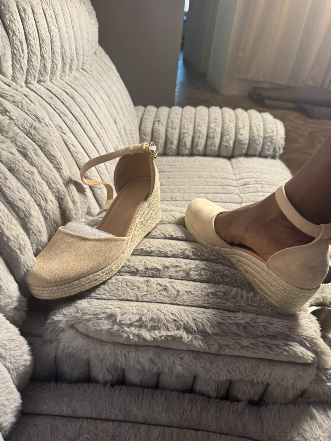 Beige Faux Suede Espadrille Wedges - photo 3