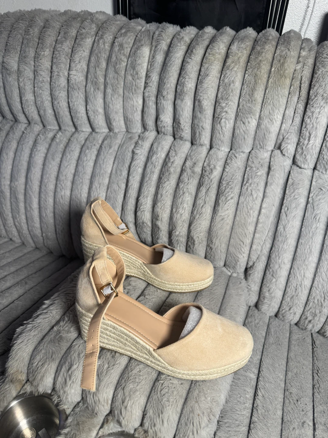 Beige Faux Suede Espadrille Wedges - photo 4