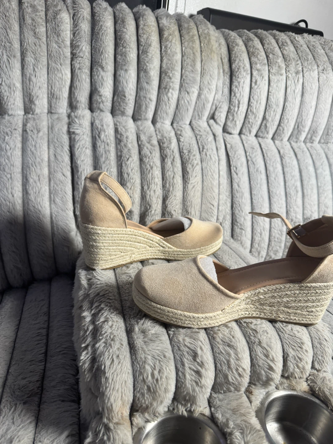 Beige Faux Suede Espadrille Wedges - photo 5