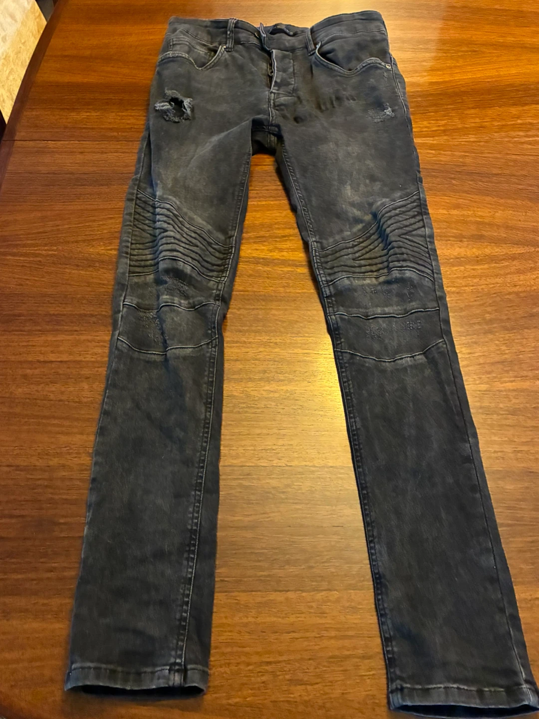 ZARA MAN Black Moto Biker Distressed Skinny Jeans Size 31 - photo 4
