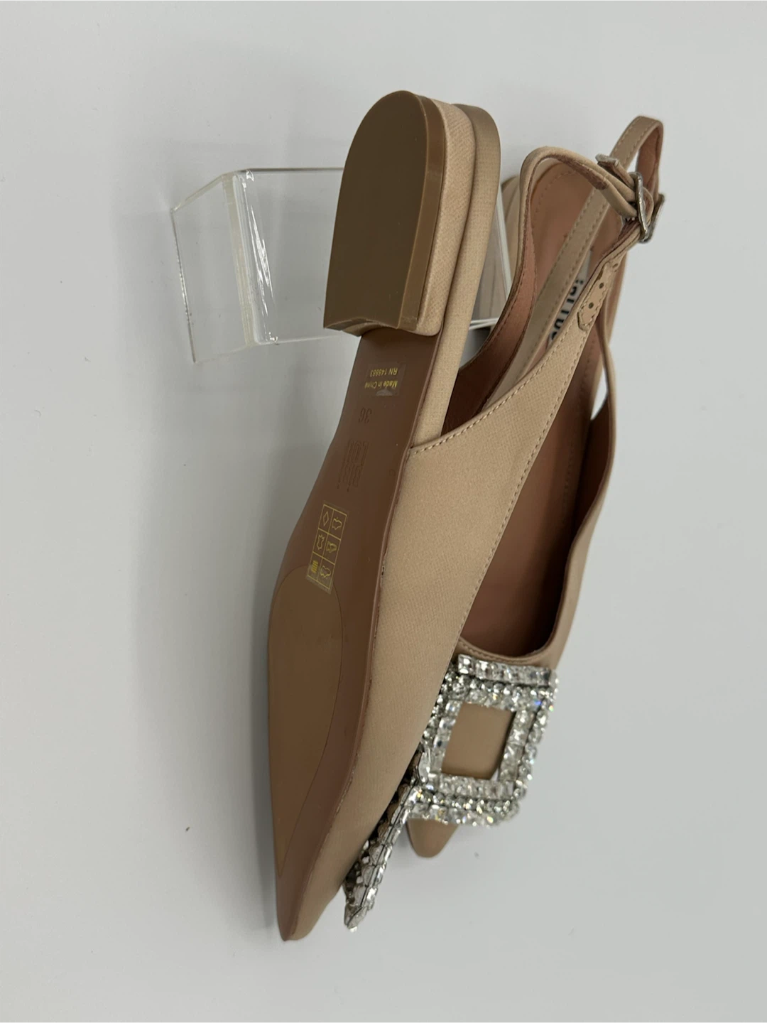 Bibi Lou Beige Slingback Flats with Crystal Buckle - photo 2