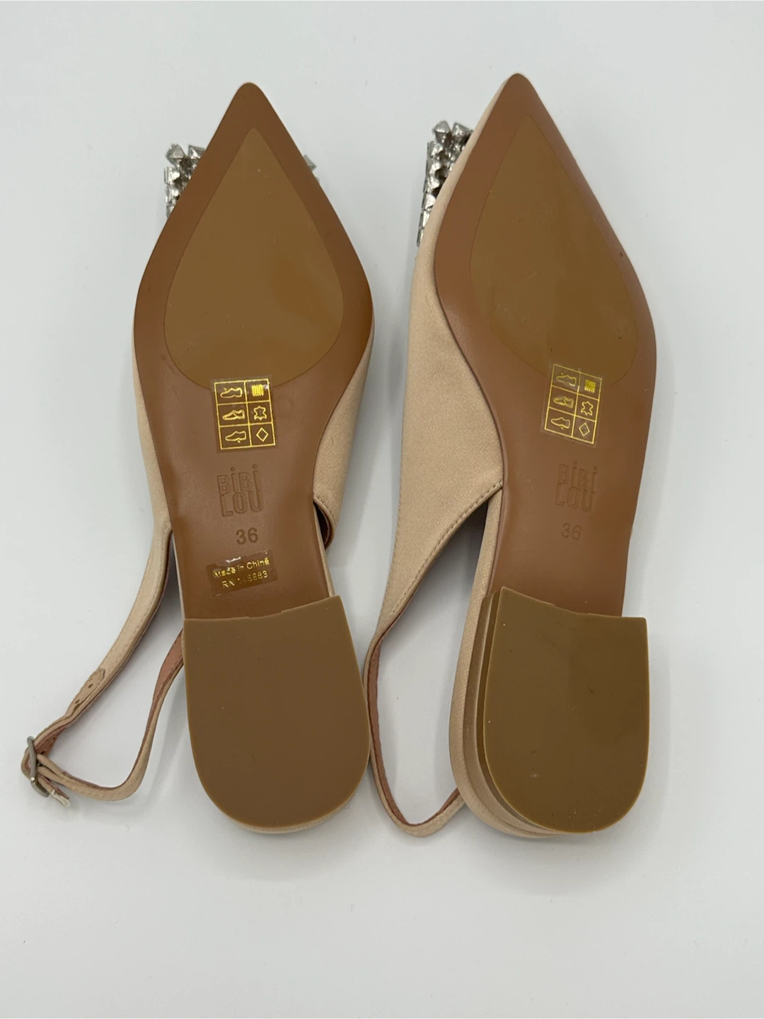 Bibi Lou Beige Slingback Flats with Crystal Buckle - photo 3