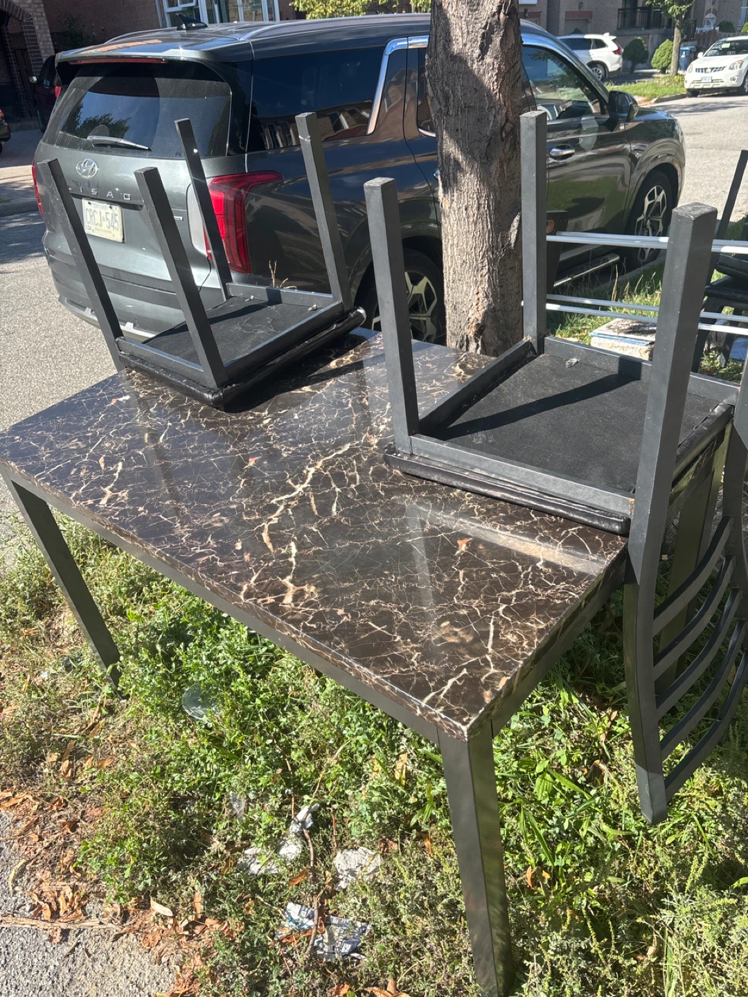 Quick Sale/ Faux Marble Dining Table with Two Chairs
