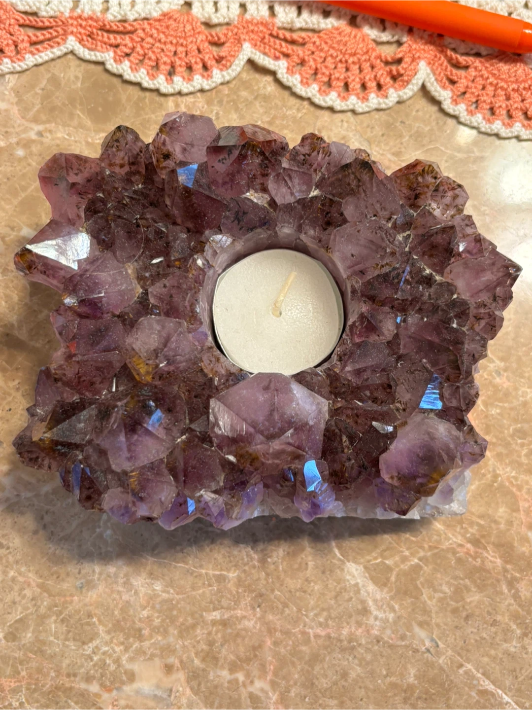Natural amethyst candle holder