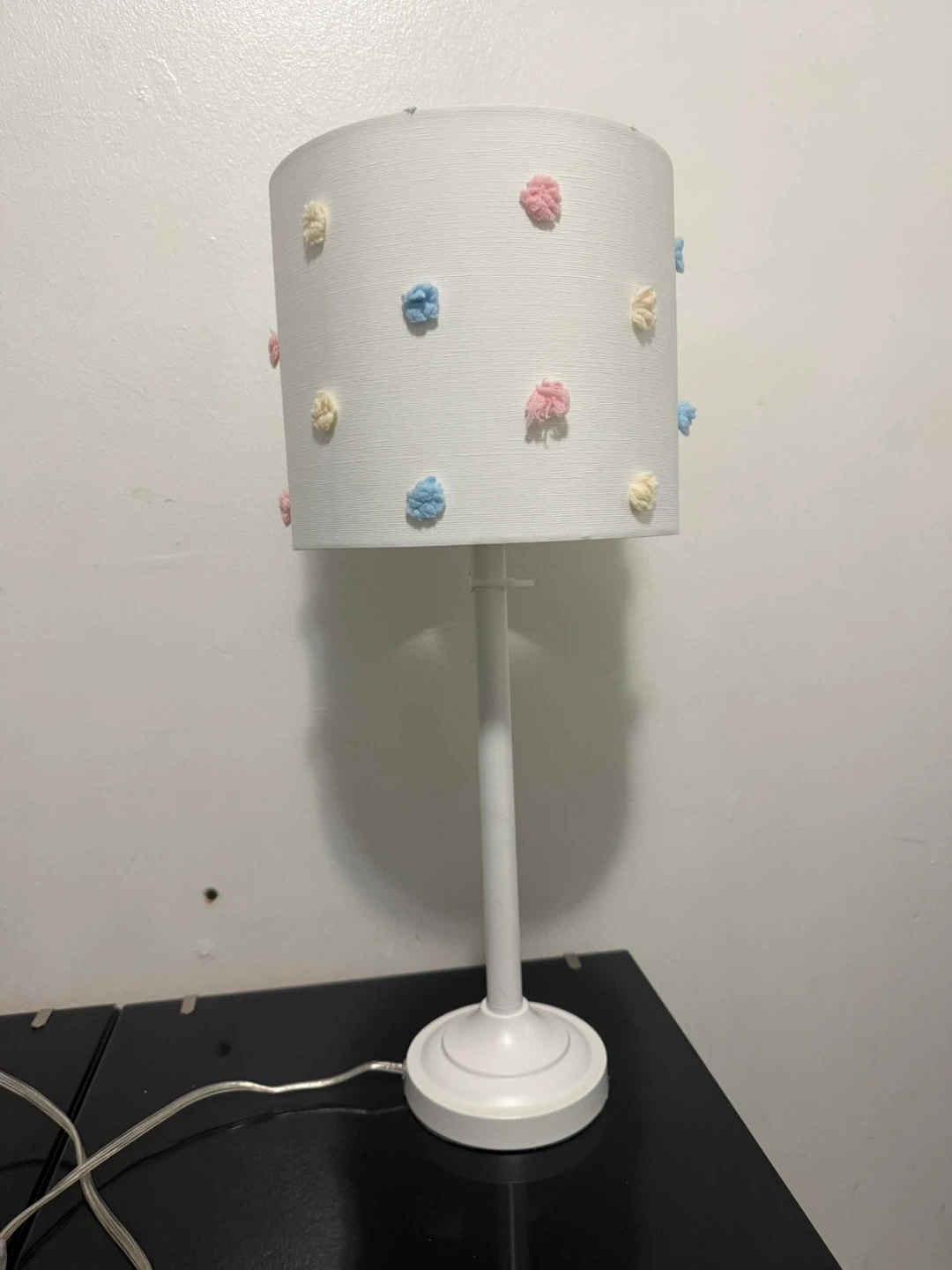 White Table Lamp with Pom Pom Accents - photo 2
