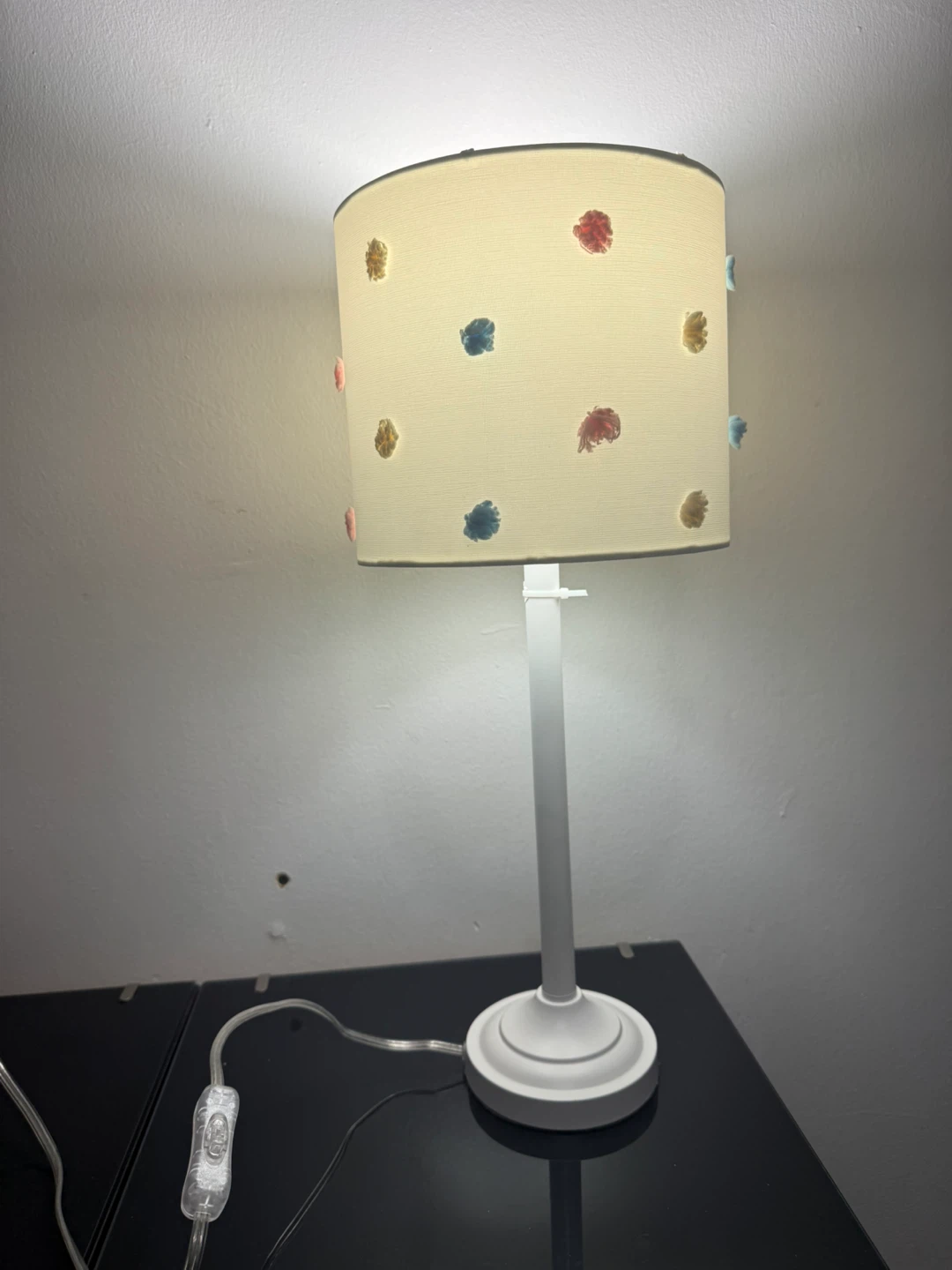 White Table Lamp with Pom Pom Accents - photo 3