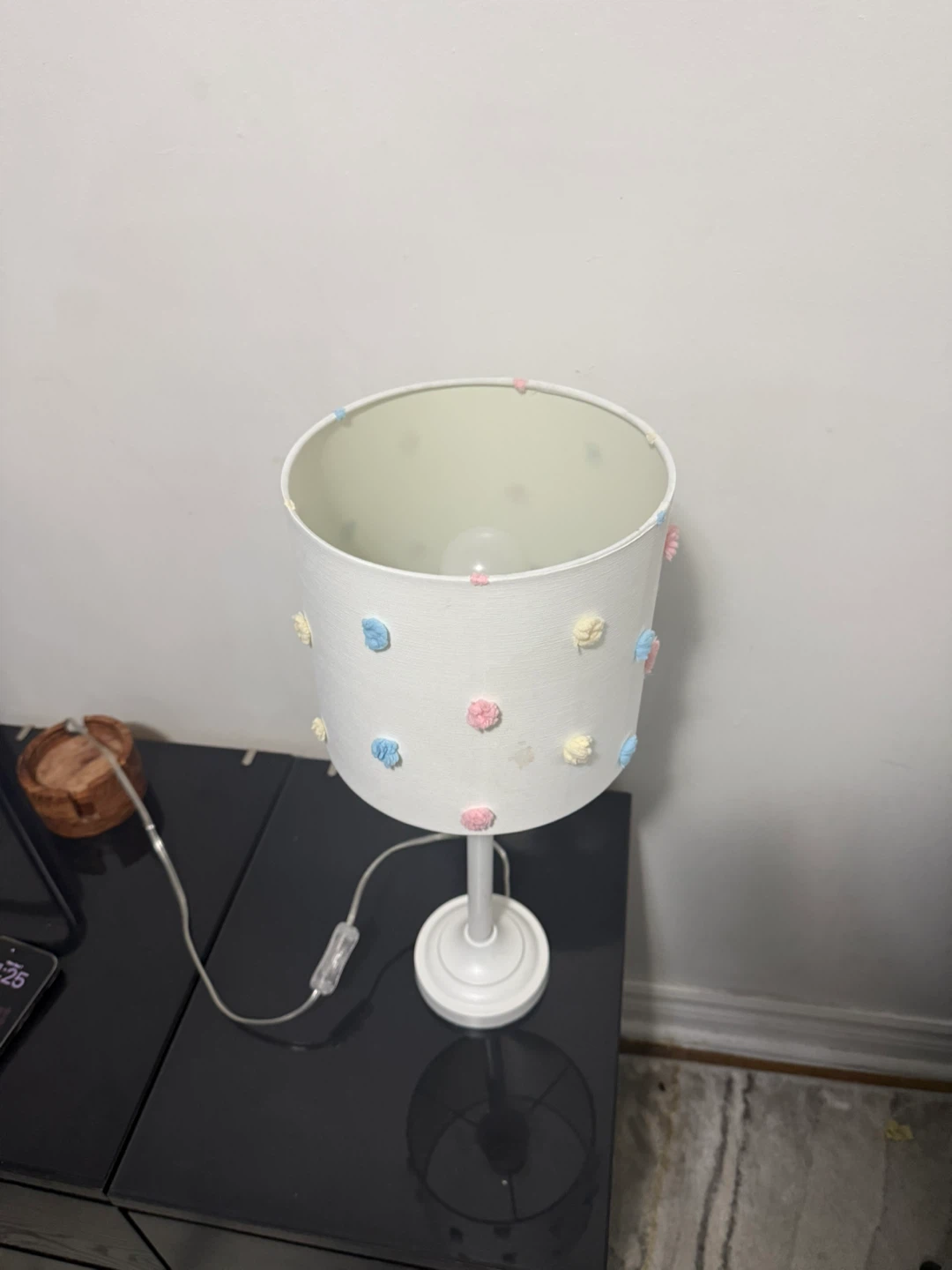 White Table Lamp with Pom Pom Accents - photo 4