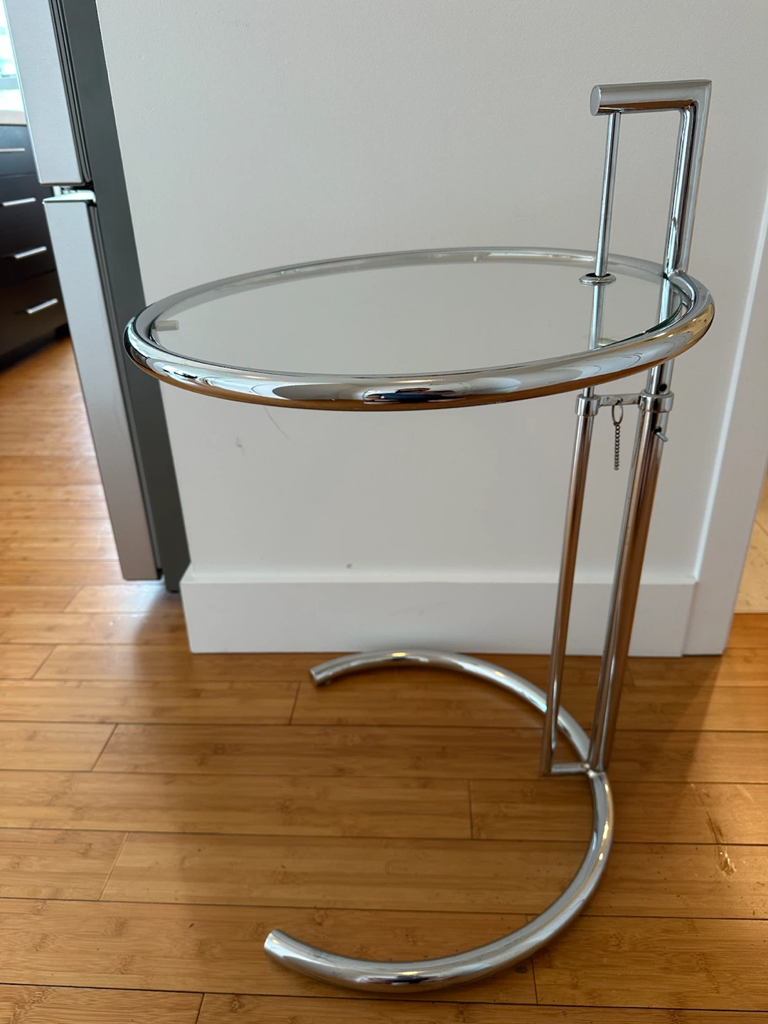 Eileen Gray–Style Adjustable Chrome & Glass Side Table - photo 2
