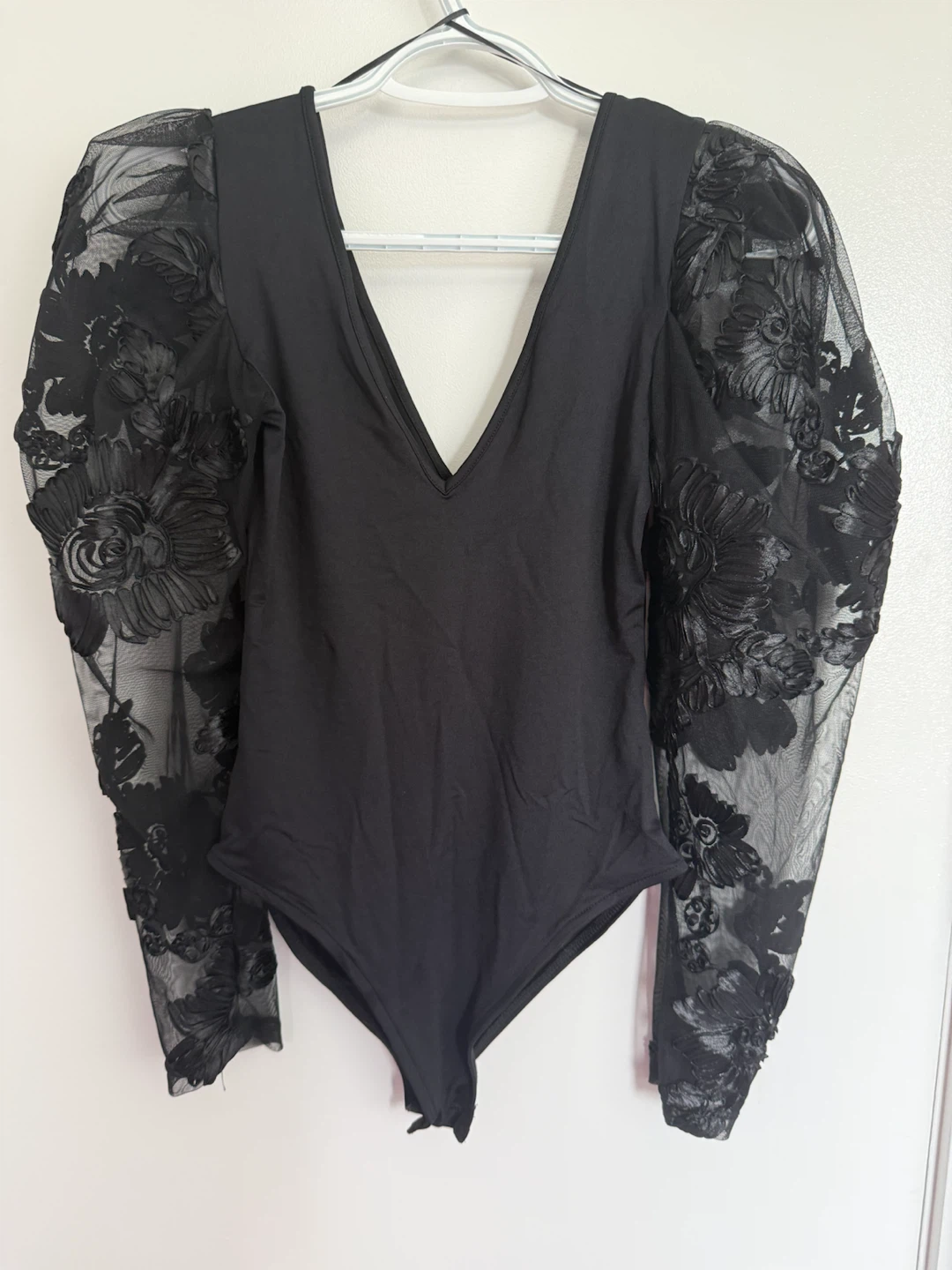 NEW Zara Black Bodysuit with Puff Sleeves