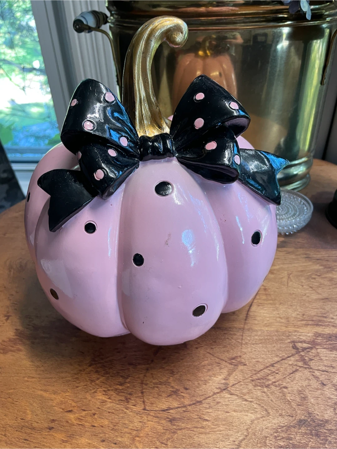 Pink Polka Dot Pumpkin Decoration