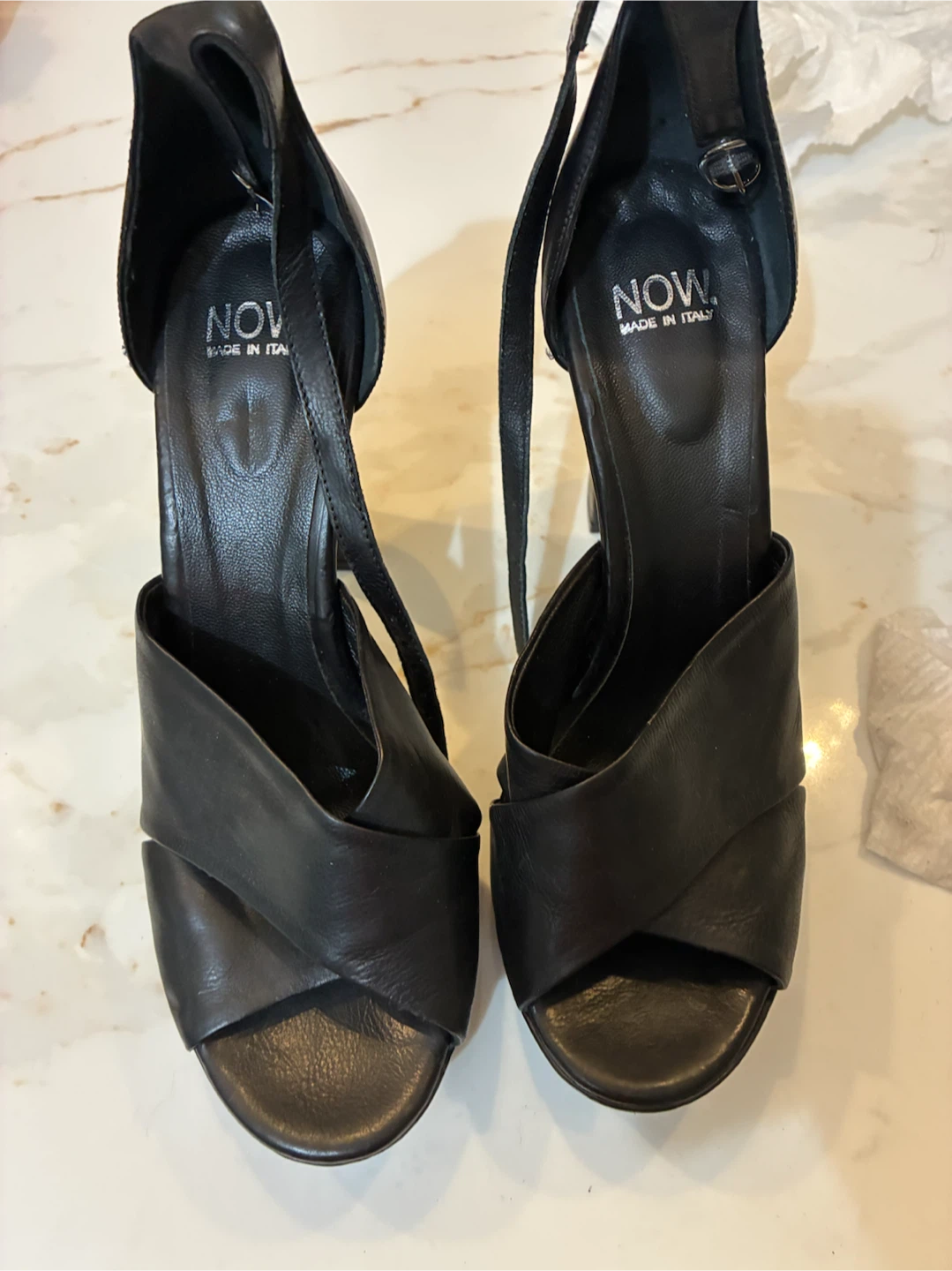 NOW Made in Italy Black Leather Platform Shoes Size 39