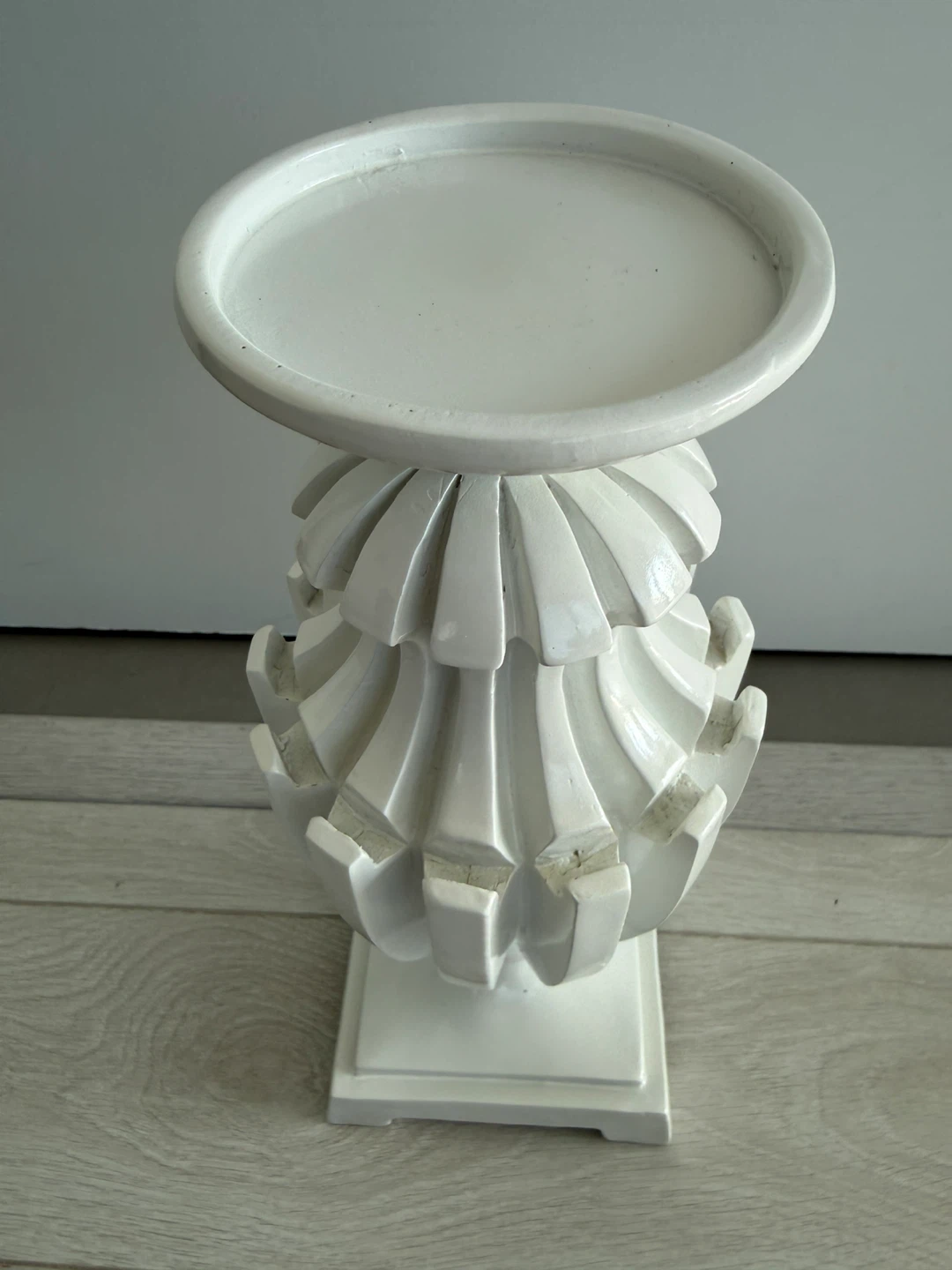 White Fluted Ceramic Pillar Candle Holder - photo 2
