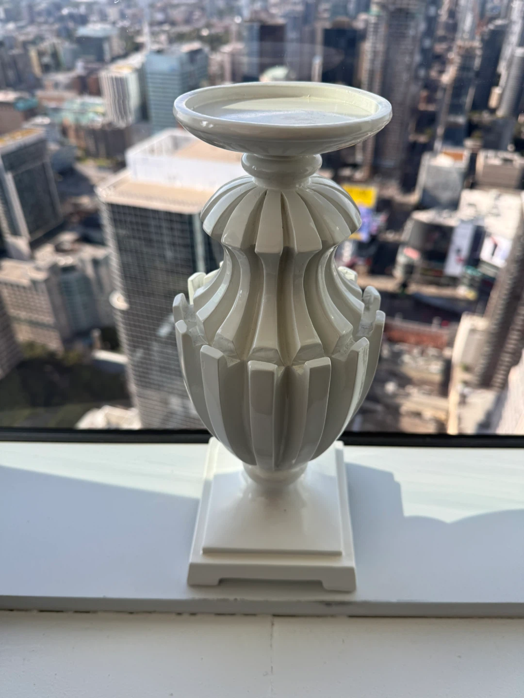 White Fluted Ceramic Pillar Candle Holder - photo 3