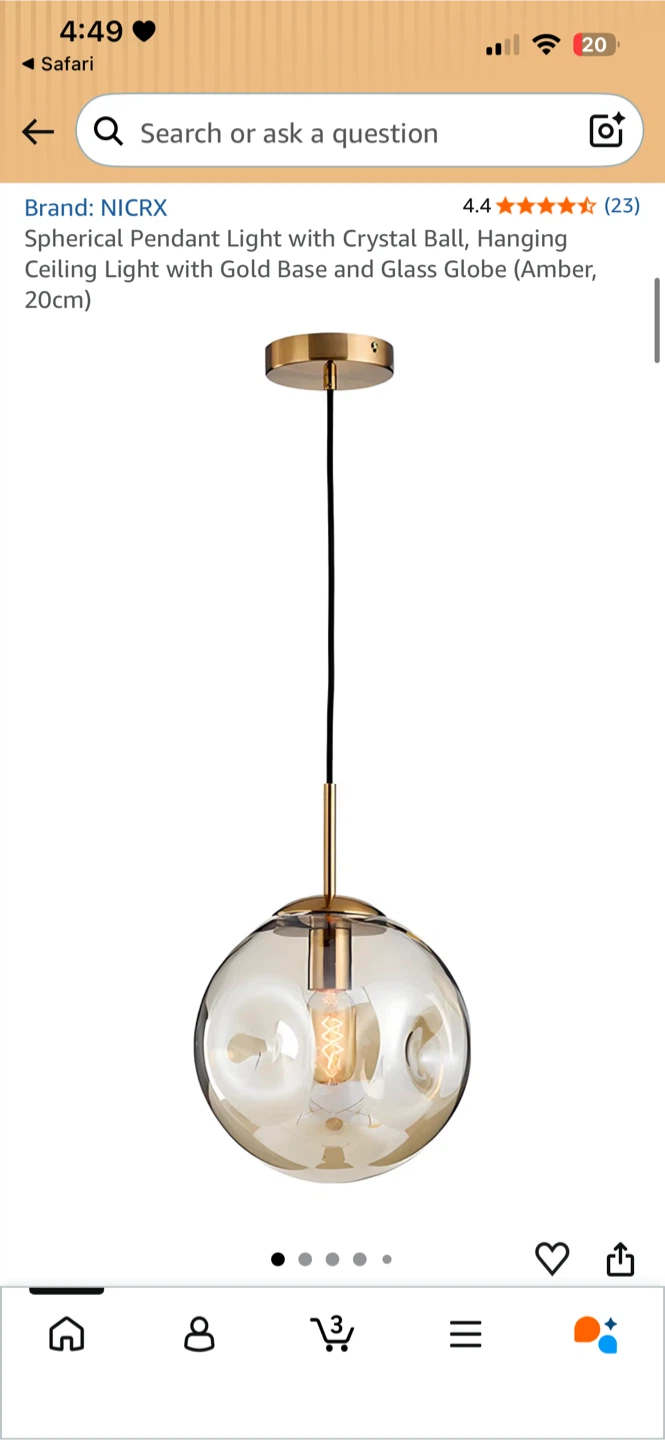 ZTTECH 7.9" Spherical Glass Pendant Lighting - Ceiling Lamp