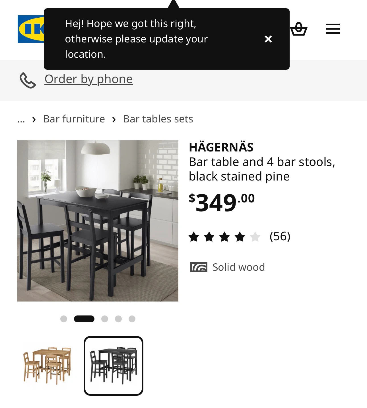 IKEA Bar table and 4 stools, black stained pine - photo 4