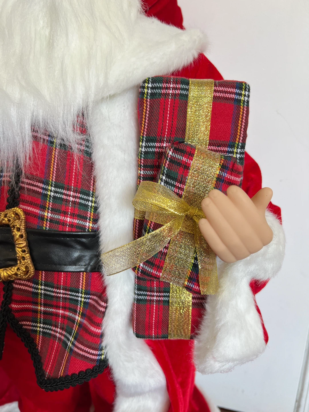 Large Standing Santa Claus Figure with Plaid Vest and Gifts - photo 2