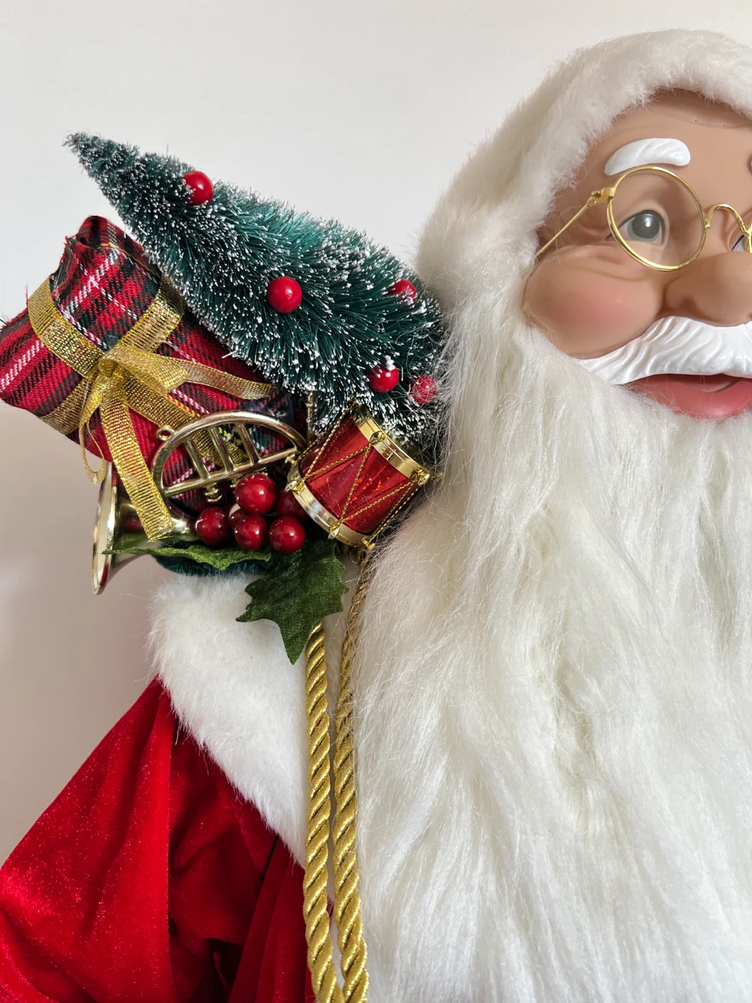 Large Standing Santa Claus Figure with Plaid Vest and Gifts - photo 3