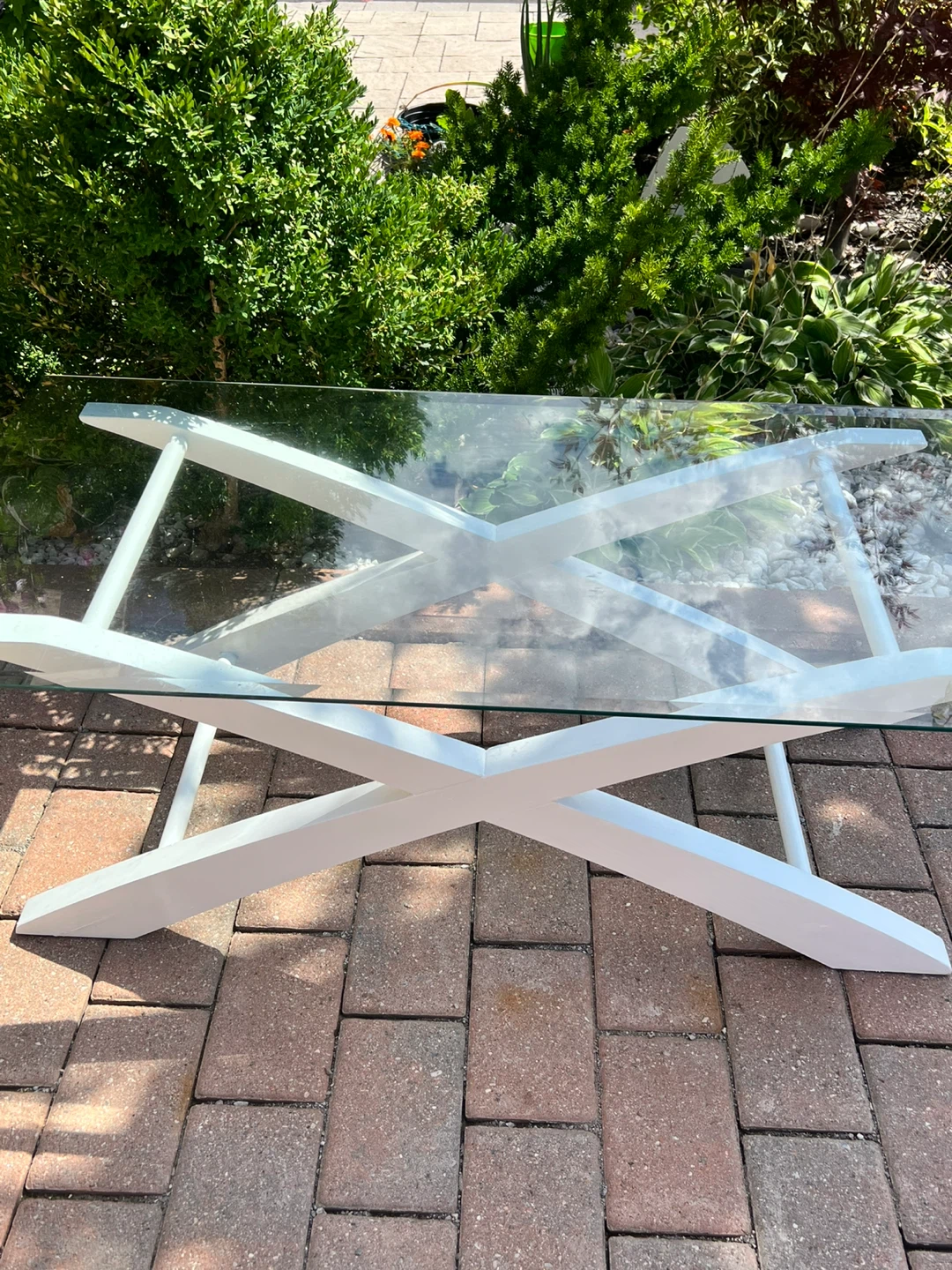 White X-Base Coffee Table with Glass Top
