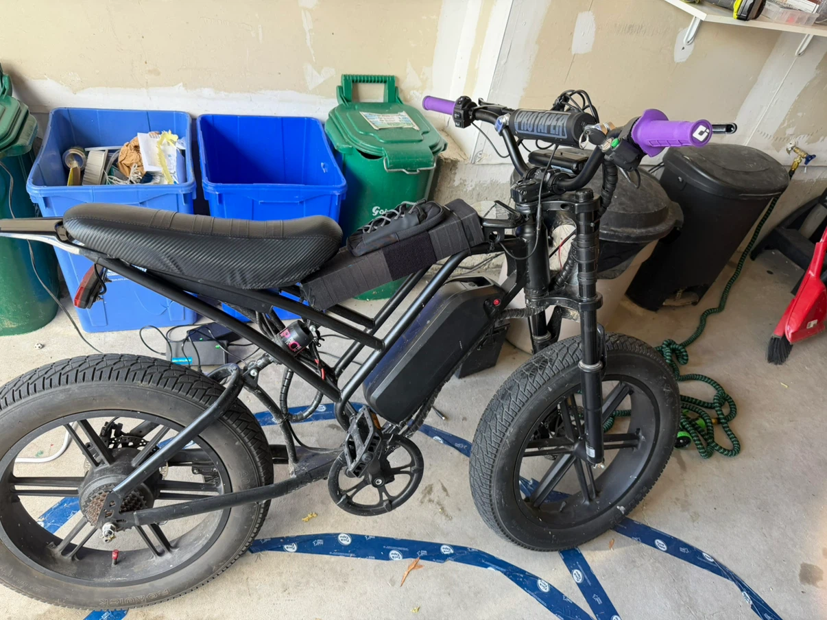 Black Electric Bike with Purple Grips - photo 2
