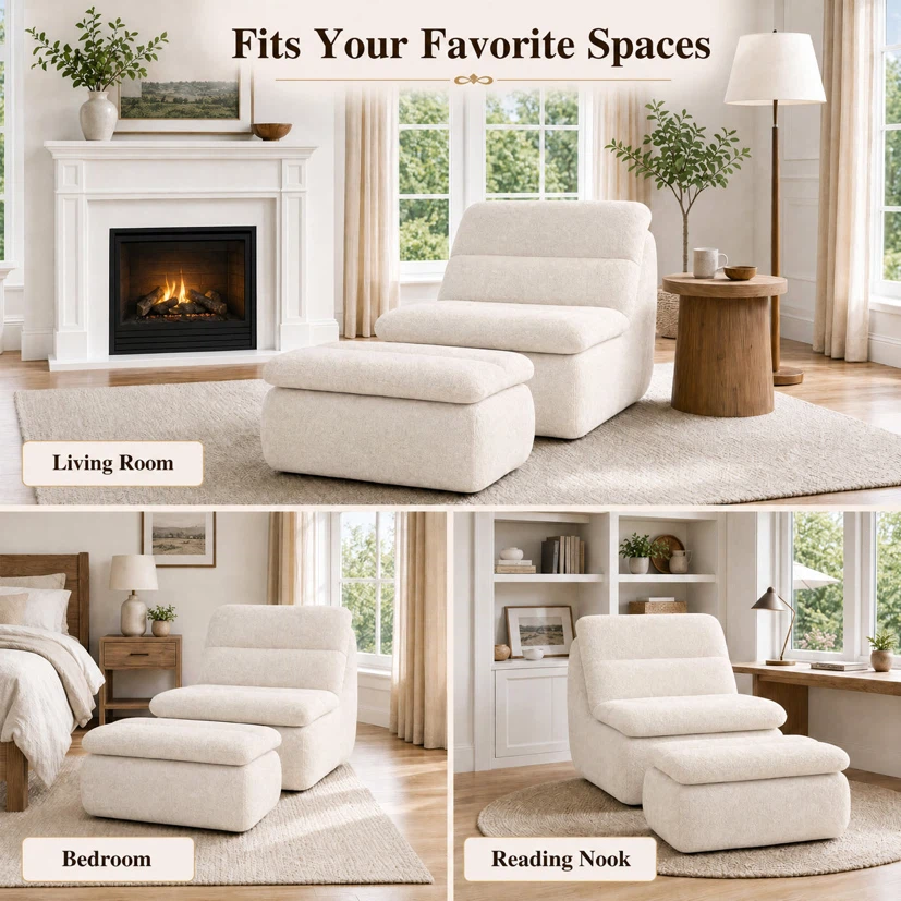 Memory Foam Accent Chair And Ottoman Set - photo 2