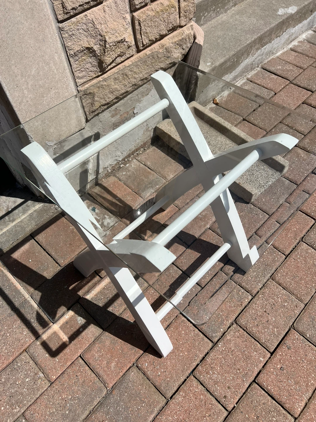 Small White X-Base Coffee Table with Glass Top - photo 2