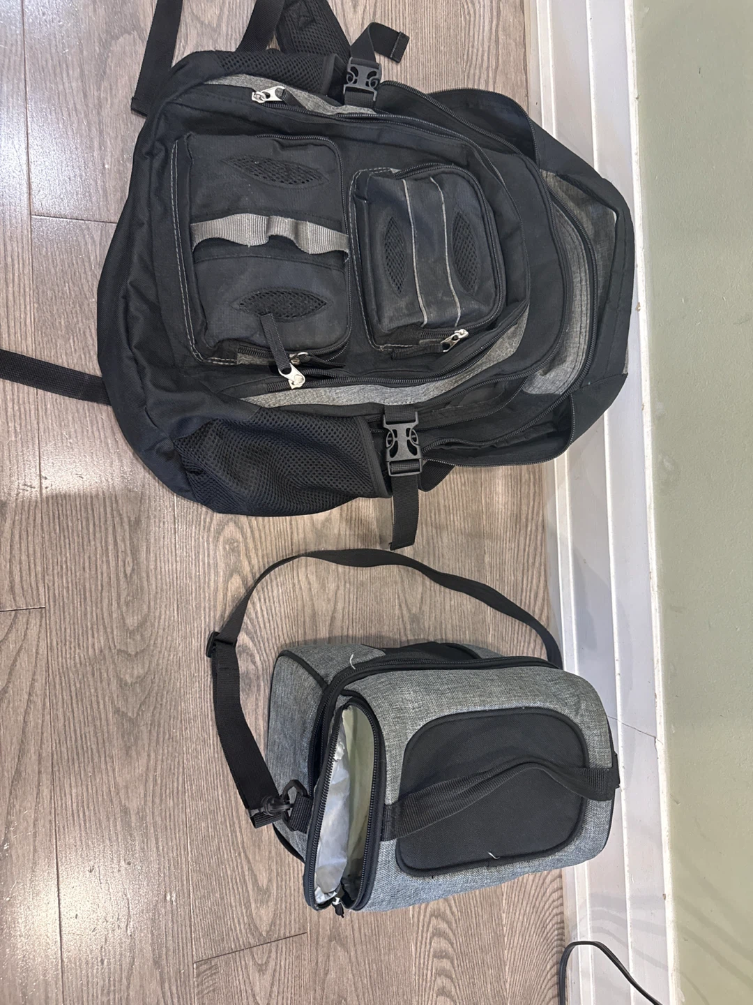 Black and Grey Backpack with Matching Lunch Bag