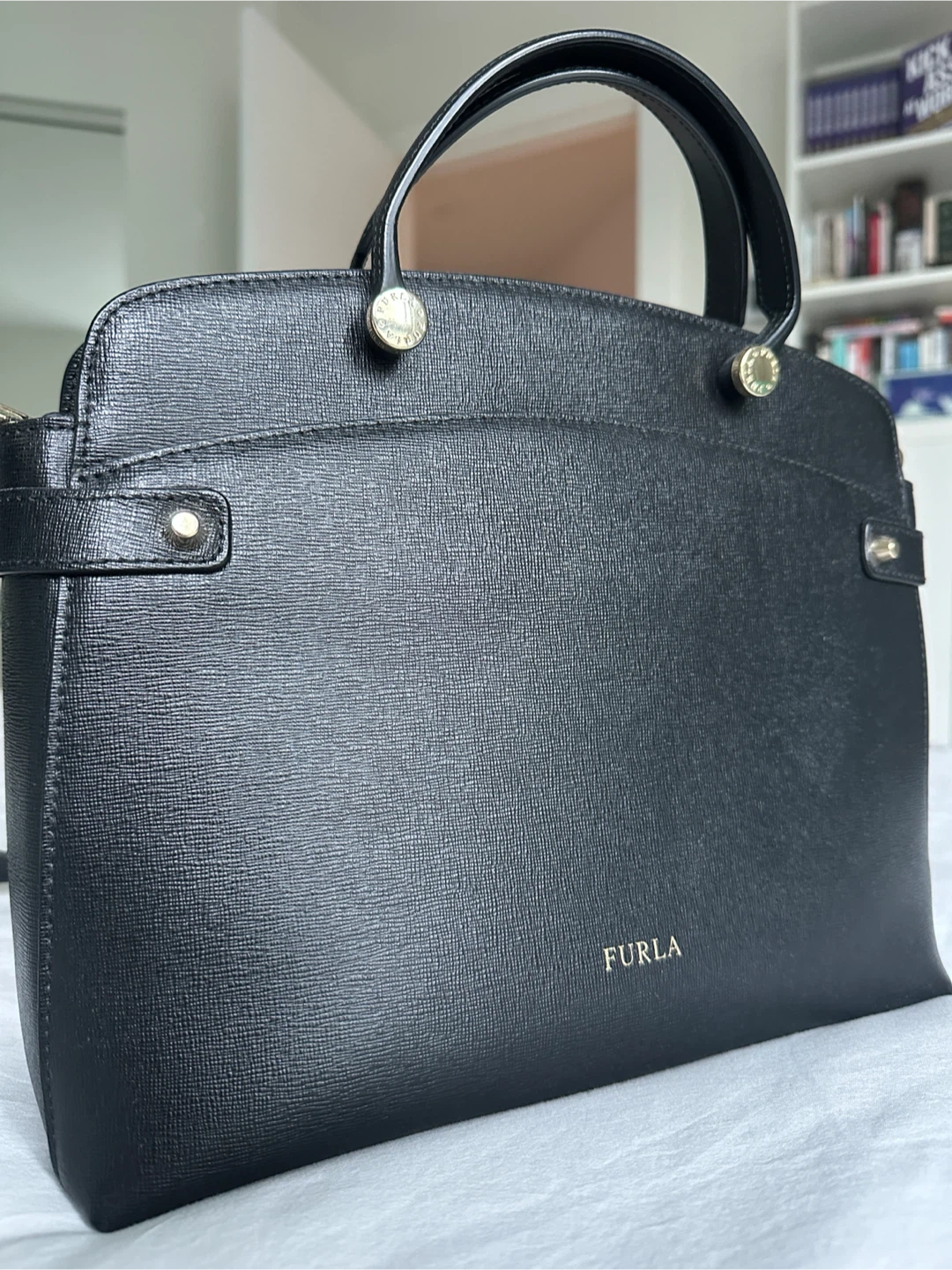 Furla black leather handbag