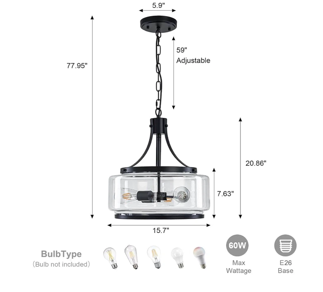 3-Lights Modern Glass Chandeliers, Dining Room Light Fixture - photo 2