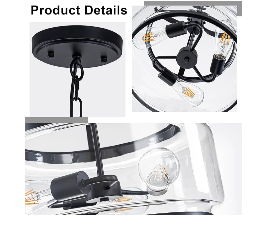 3-Lights Modern Glass Chandeliers, Dining Room Light Fixture - photo 4