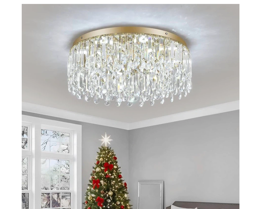 Gold Crystal Chandelier Living Room Ceiling Light Fixture