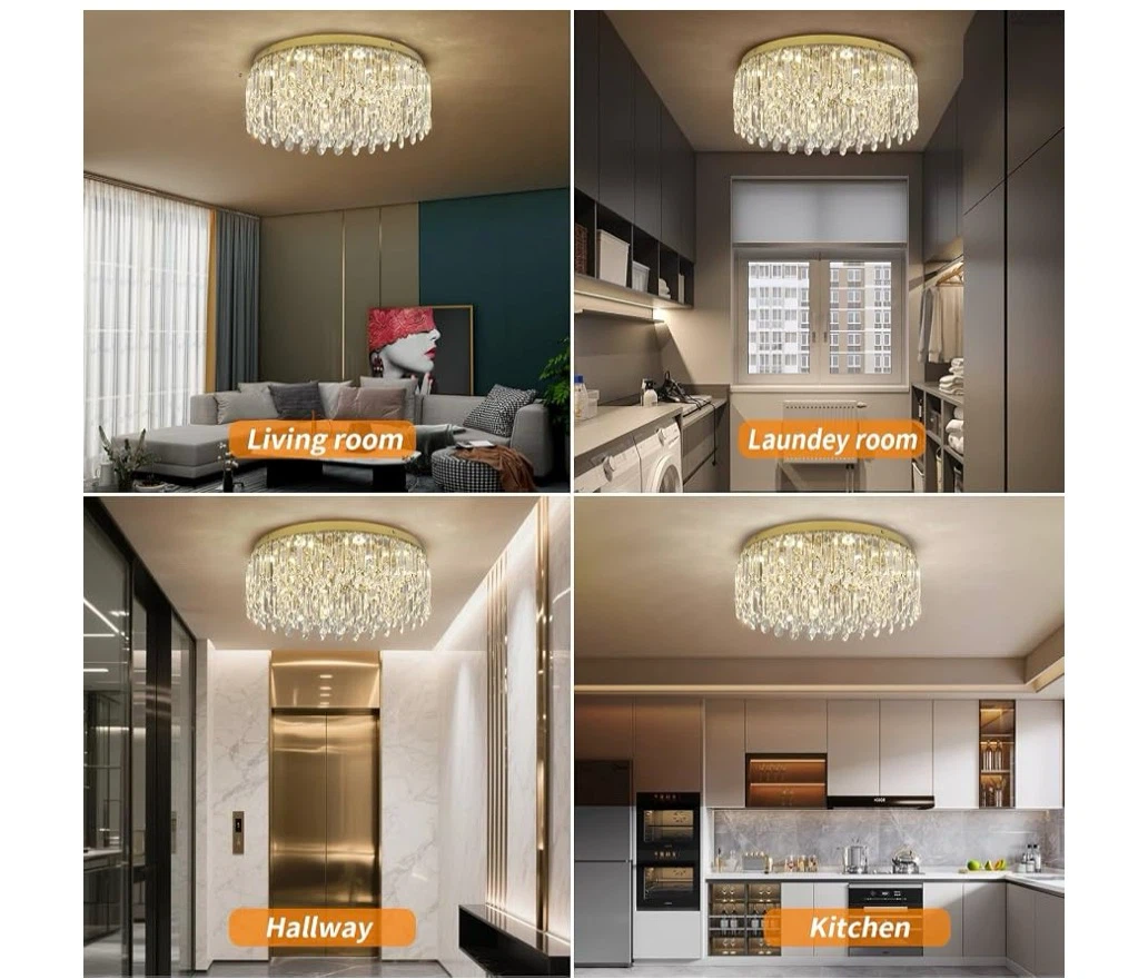 Gold Crystal Chandelier Living Room Ceiling Light Fixture - photo 3
