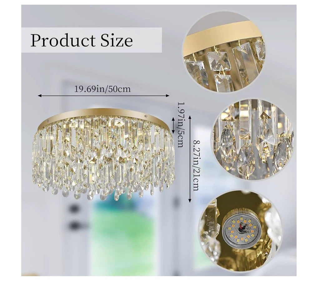 Gold Crystal Chandelier Living Room Ceiling Light Fixture - photo 4