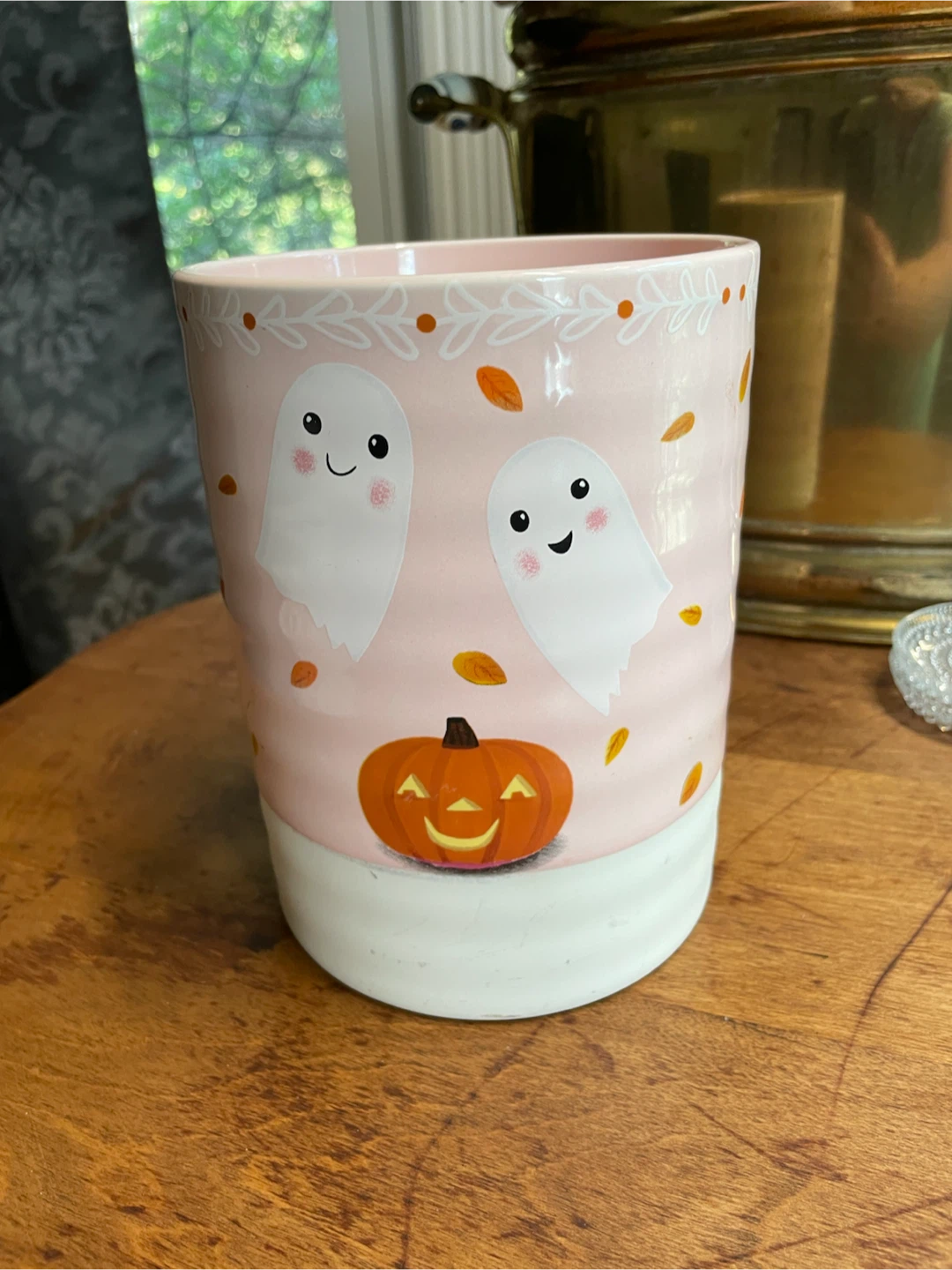 Halloween Ghost and Pumpkin Ceramic Container