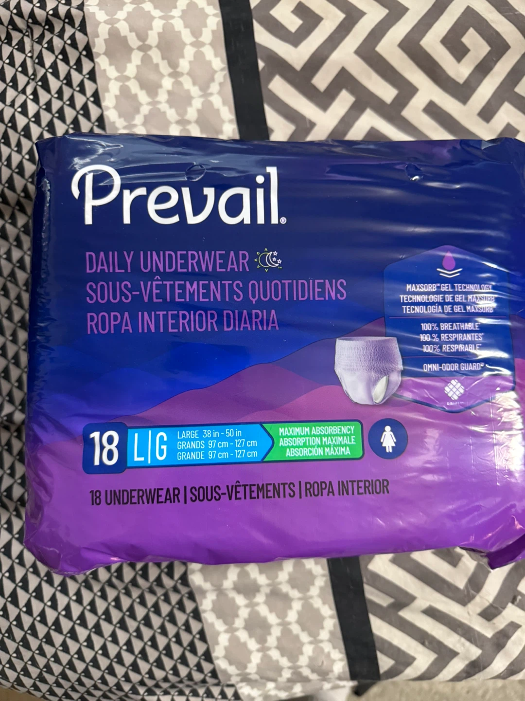 Prevail Daily Underwear, Large, 3X 18 Pack