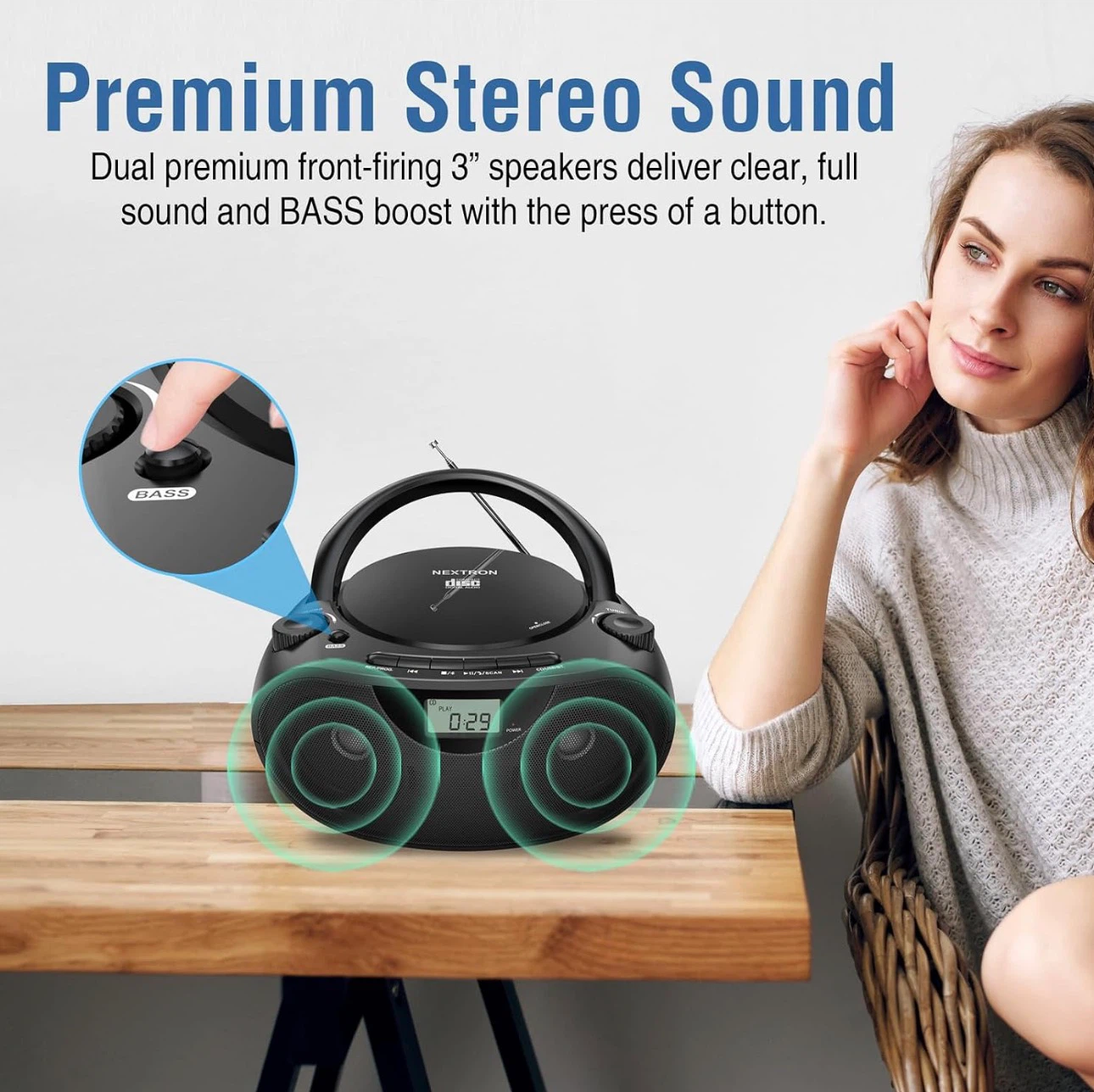 New Nextron Portable CD Player Boombox – Bluetooth, AM/FM, USB - photo 3