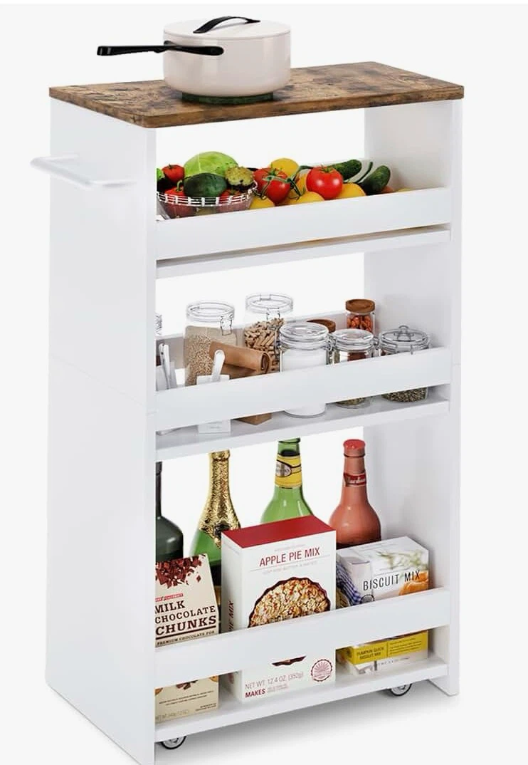 TEAMIX 4 Tier Slim White Storage Cart