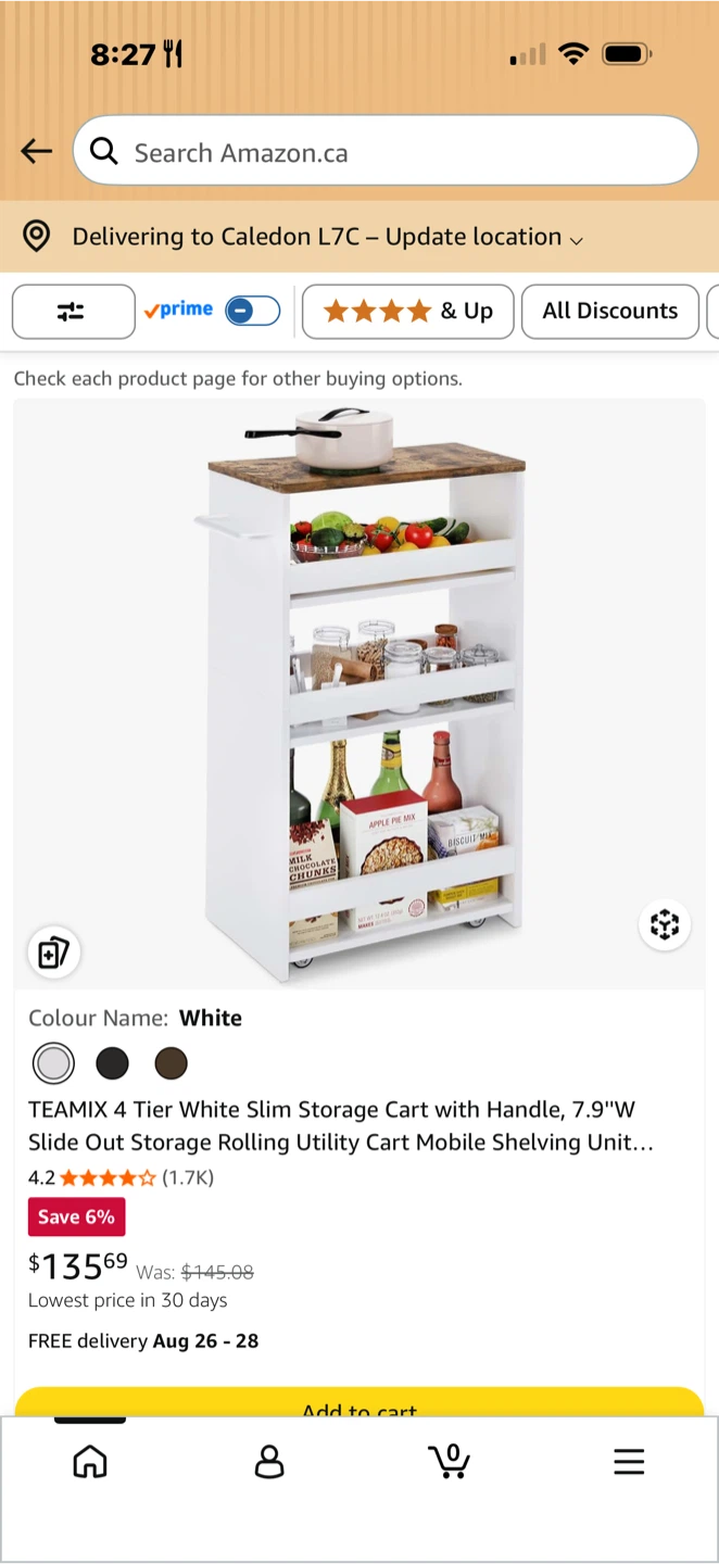 TEAMIX 4 Tier Slim White Storage Cart - photo 2