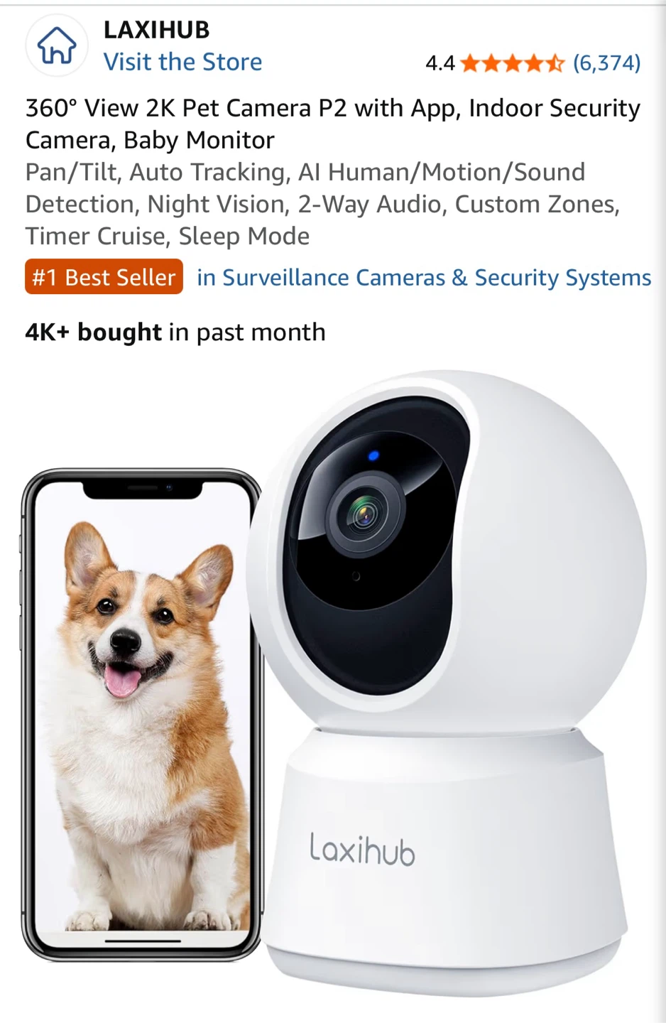 LAXIHUB 360 View 2K Pet Camera P2