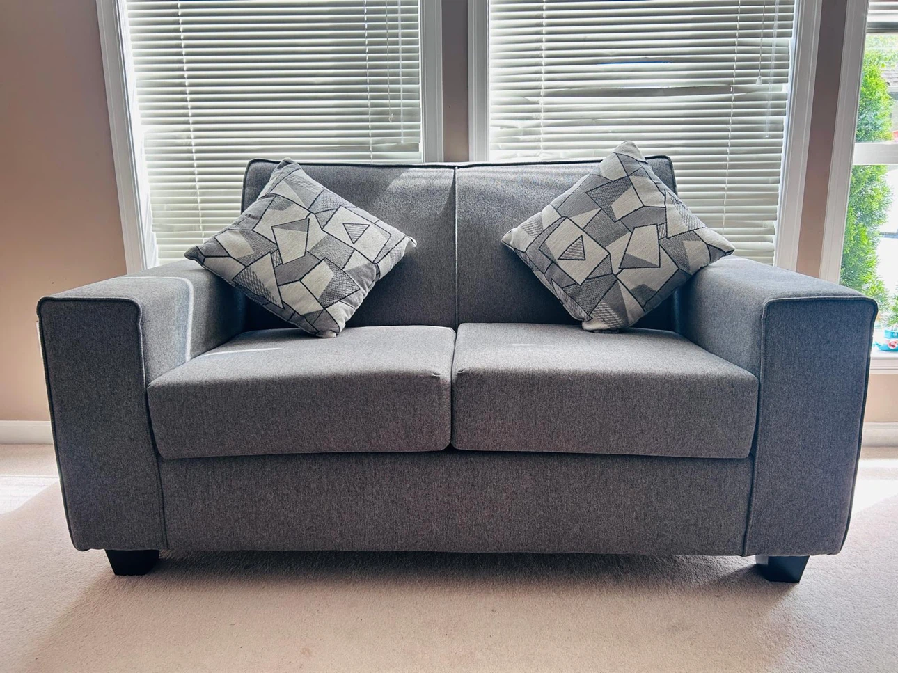 Grey Fabric Sofa with four Throw Pillows - photo 2