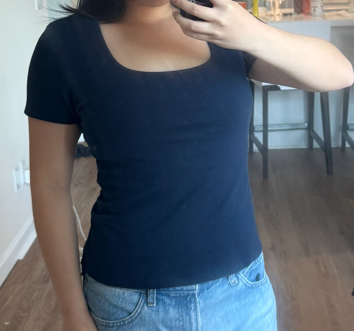 cotton navy square neck